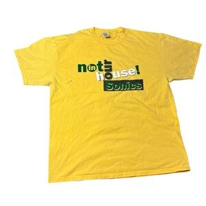 Vintage 90s Seattle Super Sonics NBA Yellow Green Not In Our House Staff T Shirt